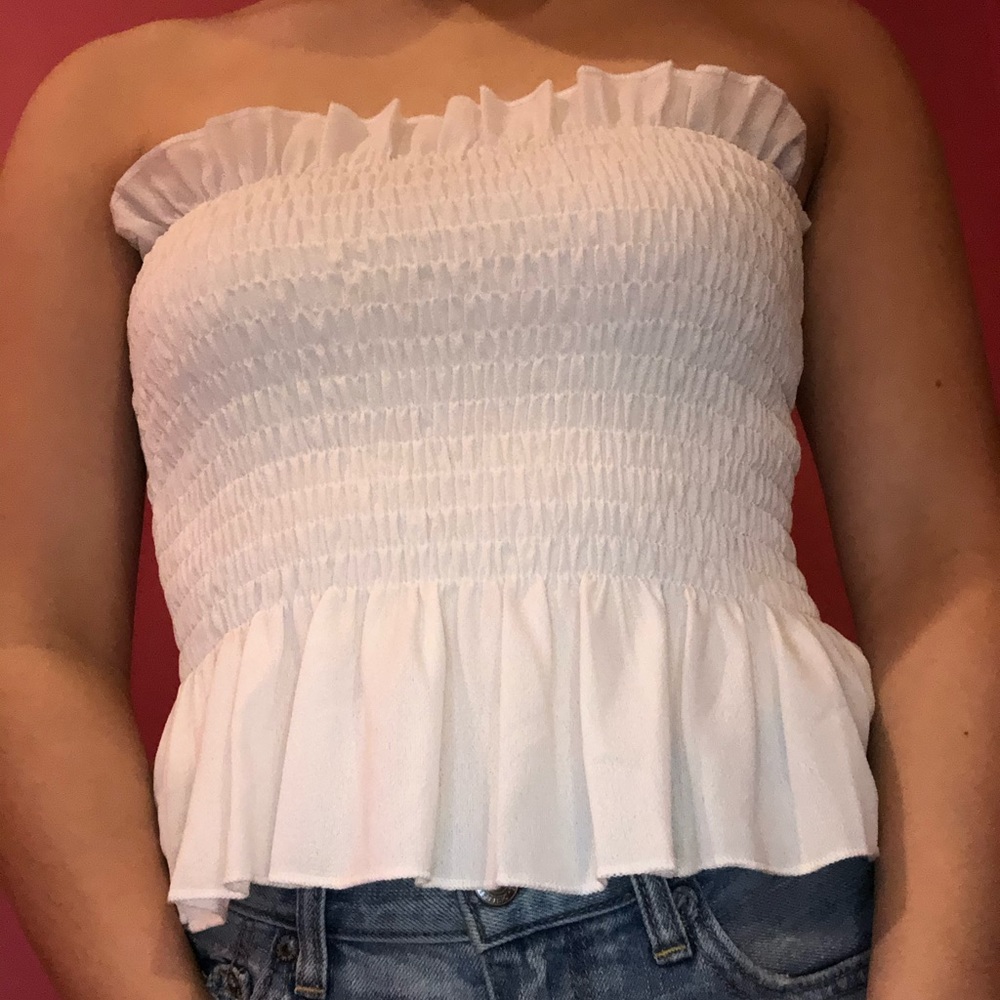 White Ruffle Tube Top